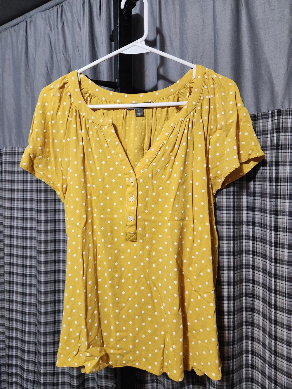 Style & Co. Mustard Polka Dot Short-Sleeve Henley Top